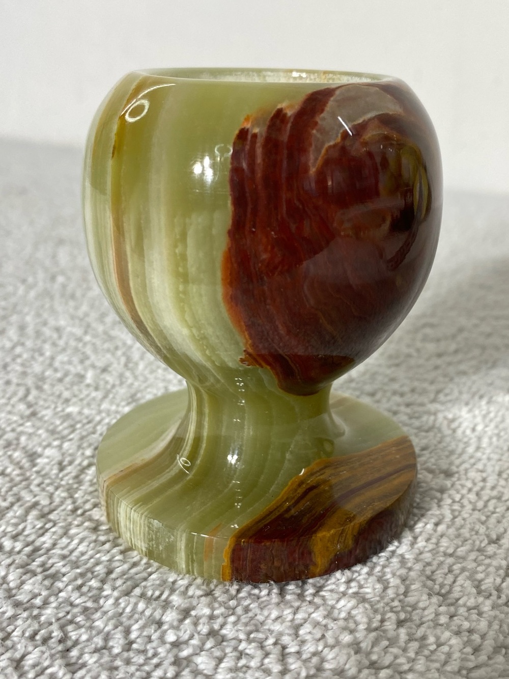 Vintage MCM Marbled Onyx Stone Goblet Shaped Votive Candle Holder